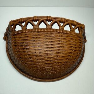 Vintage 1978 Homco Syroco Faux Wicker Brown Wall Pocket Planter Hanging Basket
